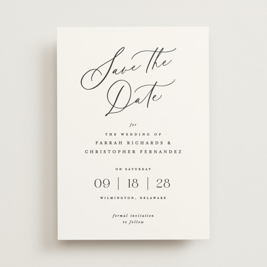"Beautifully Scripted" - Save the Dates in Pearl by Hooray Creative - Front