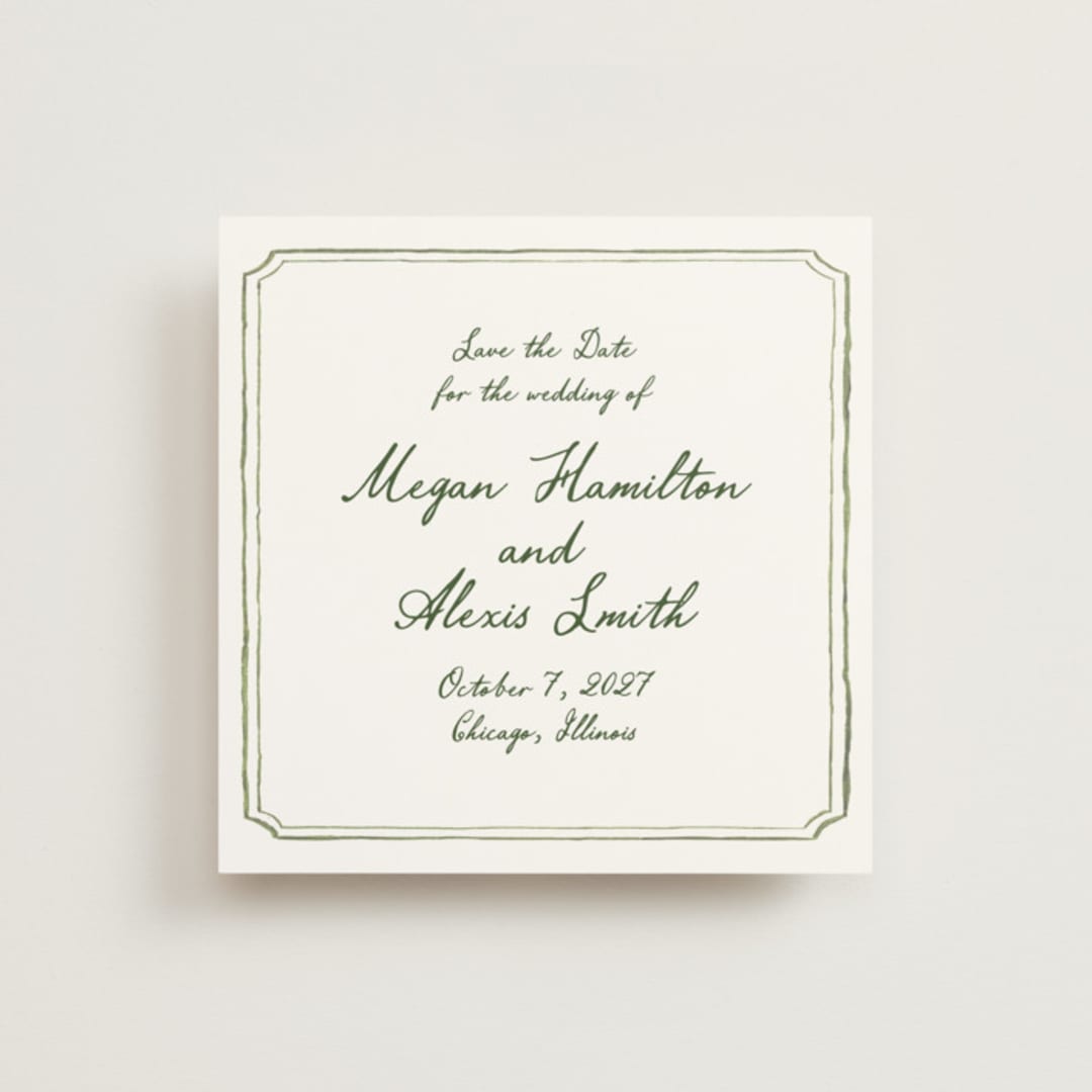 "Handwritten" - Save the Dates in Moss by Cass Loh - Front