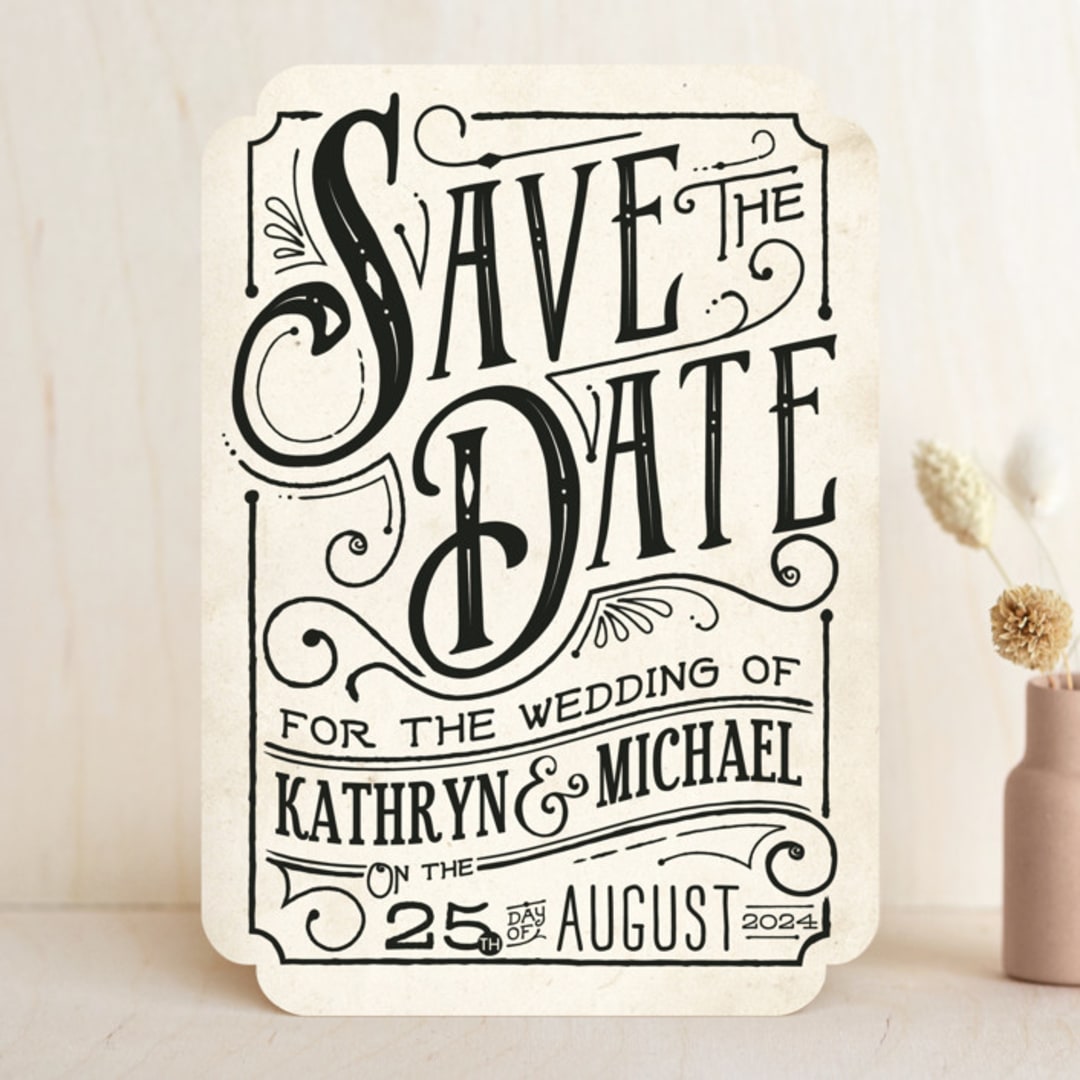 "Inked" - Save the Dates in Parchment by GeekInk Design - Front