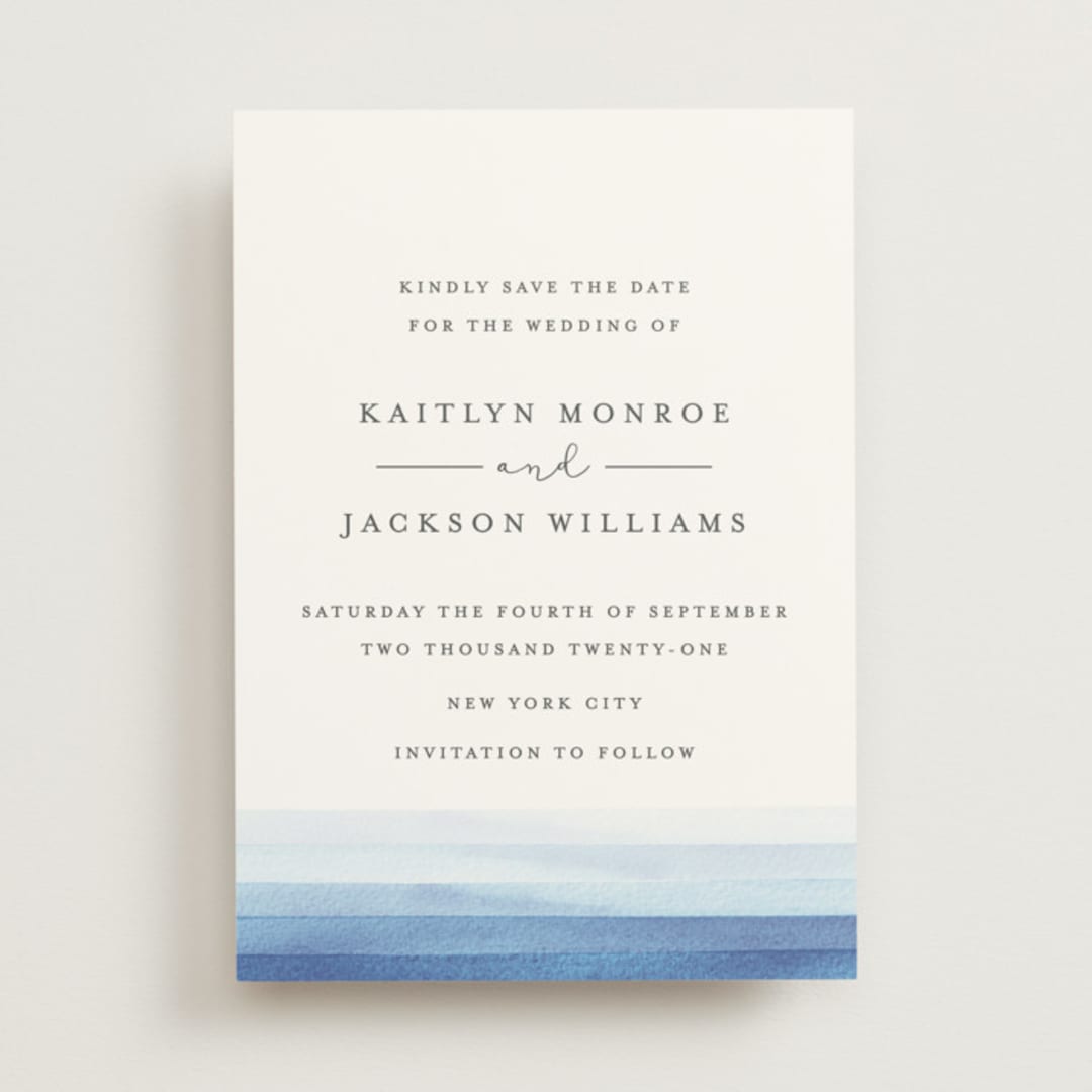 "Watercolour Stripe" - Save the Dates in Ocean by Bethan - Front