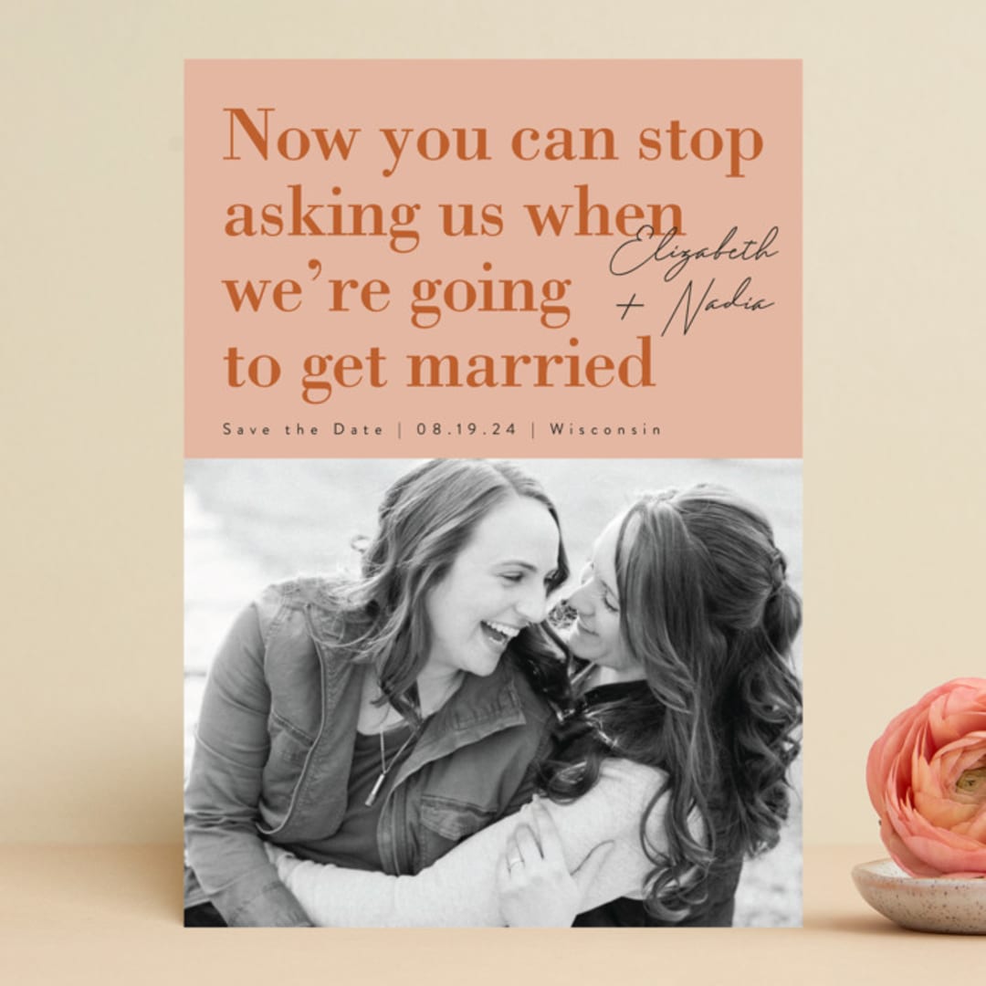 "Love and Laughs" - Save the Dates in Melon by Corinne Malesic - Front