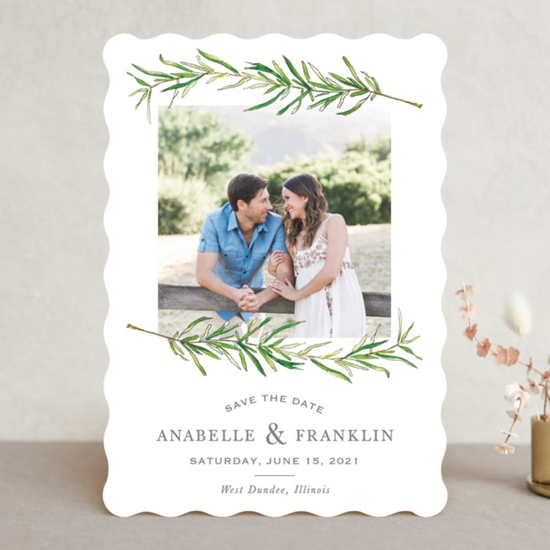 "Simple Sprigs" - Save the Dates in Cloud by Erin Deegan - Front