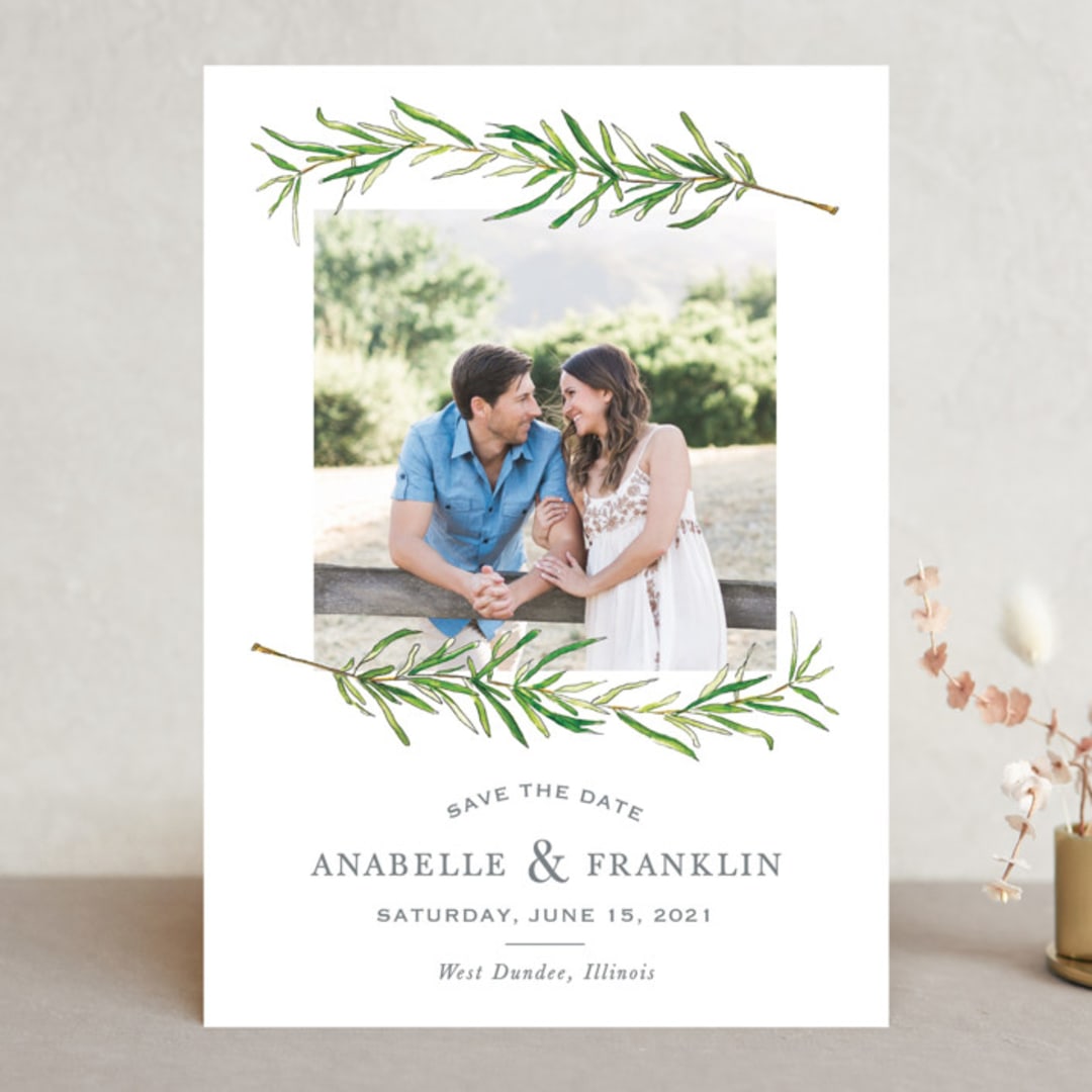 "Simple Sprigs" - Save the Dates in Cloud by Erin Deegan - Front