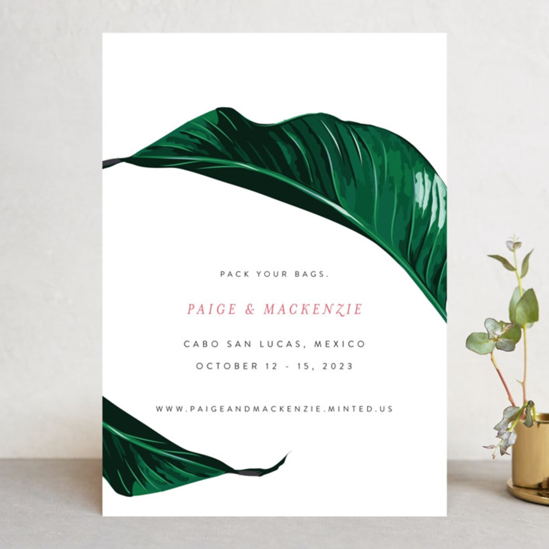 "Mod Palm" - Save the Dates in Pearl by Erin Hodges - Front