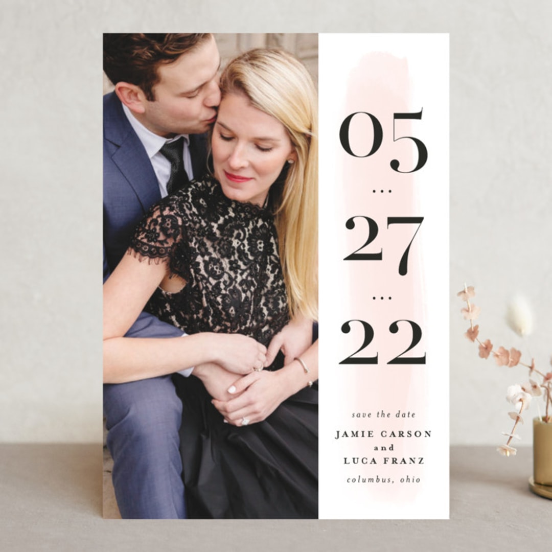 "Tall" - Save the Dates in Blush by Lea Delaveris - Front