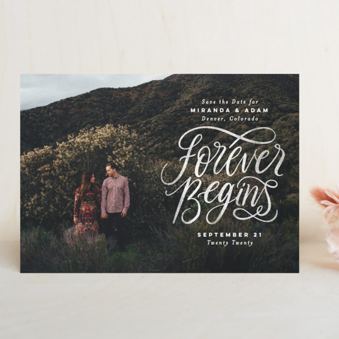 "Forever Begins" - Save the Dates in Chalk by Pink House Press - Front