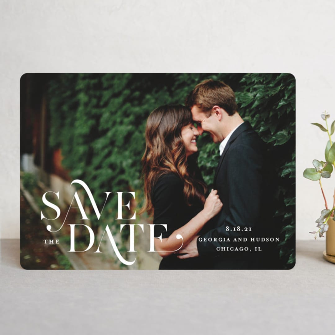 "Stacked Serif" - Save the Dates in Cream by Lauren Chism - Front