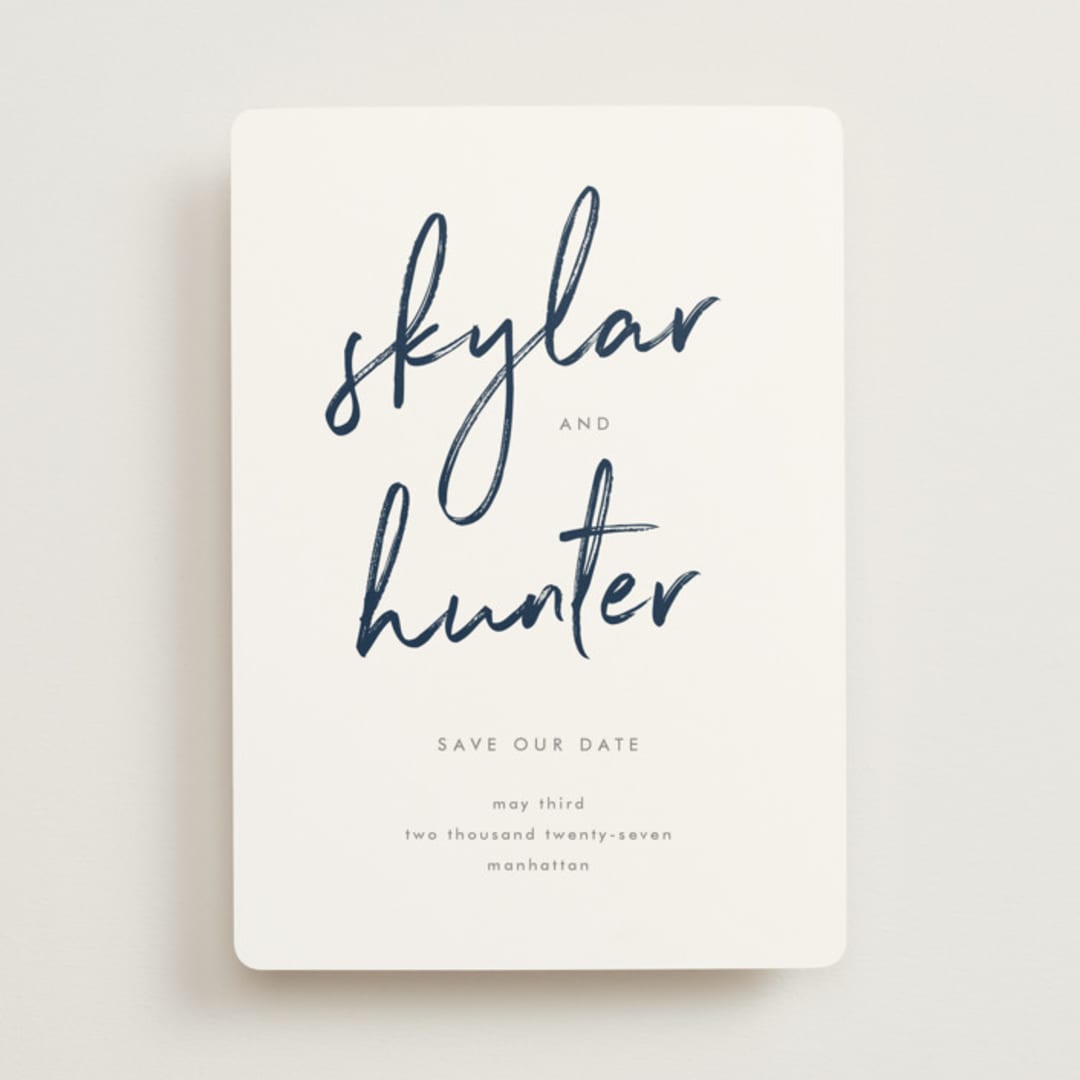 "Funky Names" - Save the Dates in Navy by Phrosné Barwood - Front