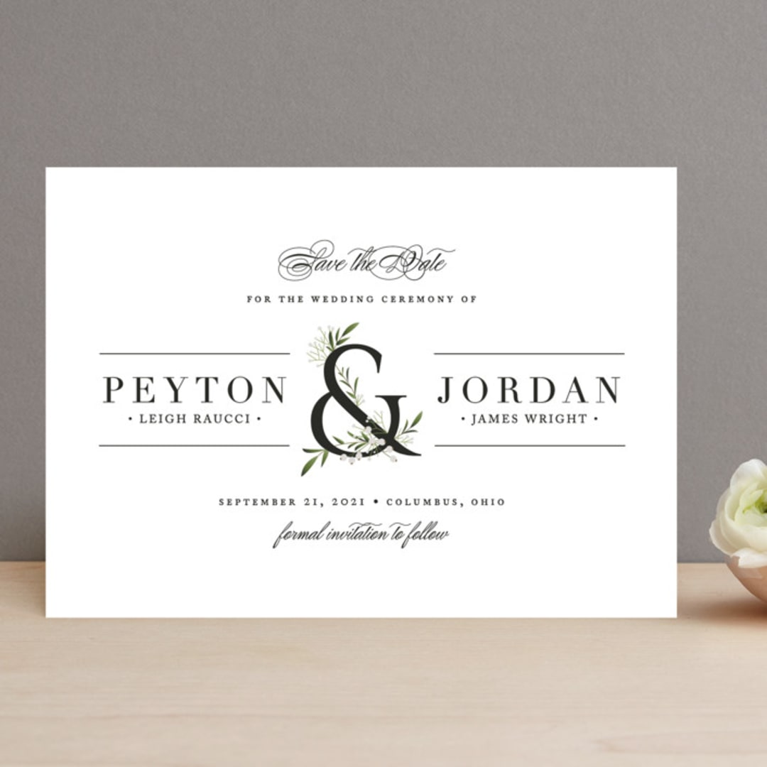"Adorned Ampersand" - Save the Dates in Cotton by Jennifer Postorino - Front