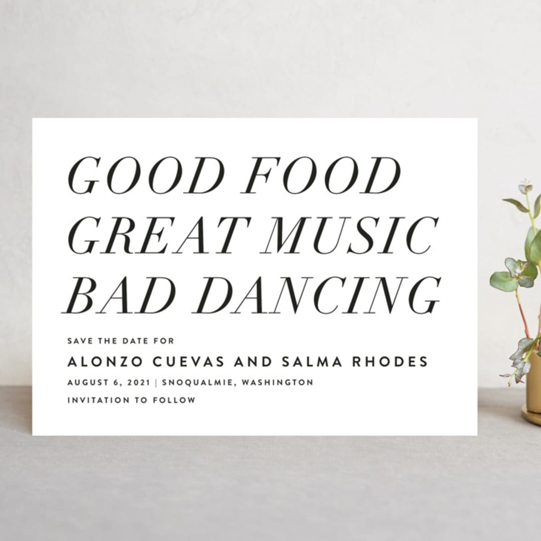 "Bad Dancing" - Save the Dates in Dove by Amy Payne - Front