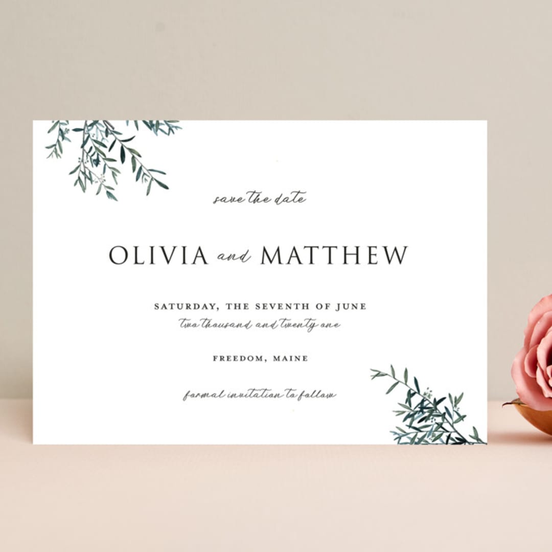 "Fresh Sage" - Save the Dates in Olive by Christie Kelly - Front