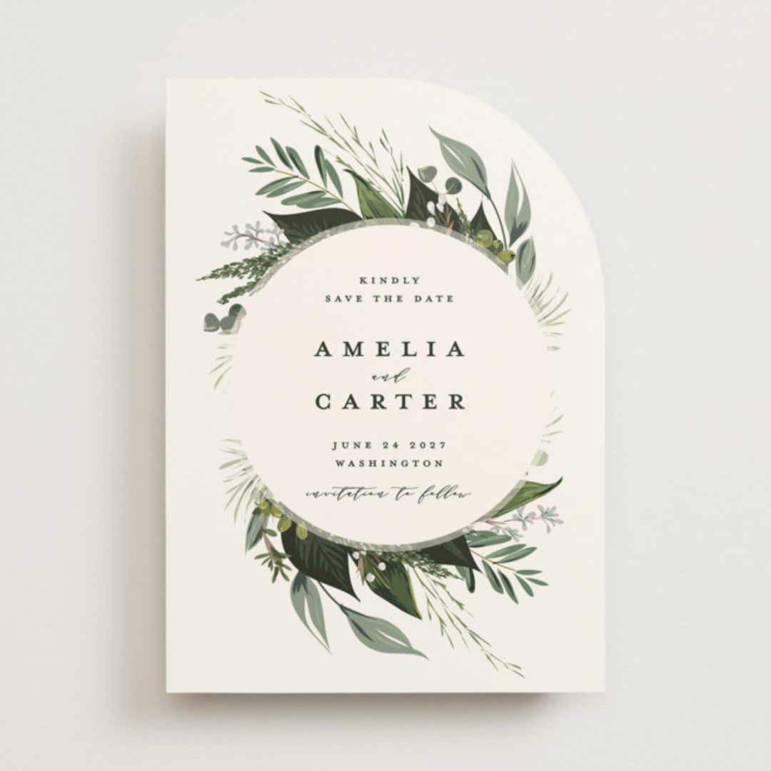 "Natures Greens" - Save the Dates in Ivory by Susan Moyal - Front