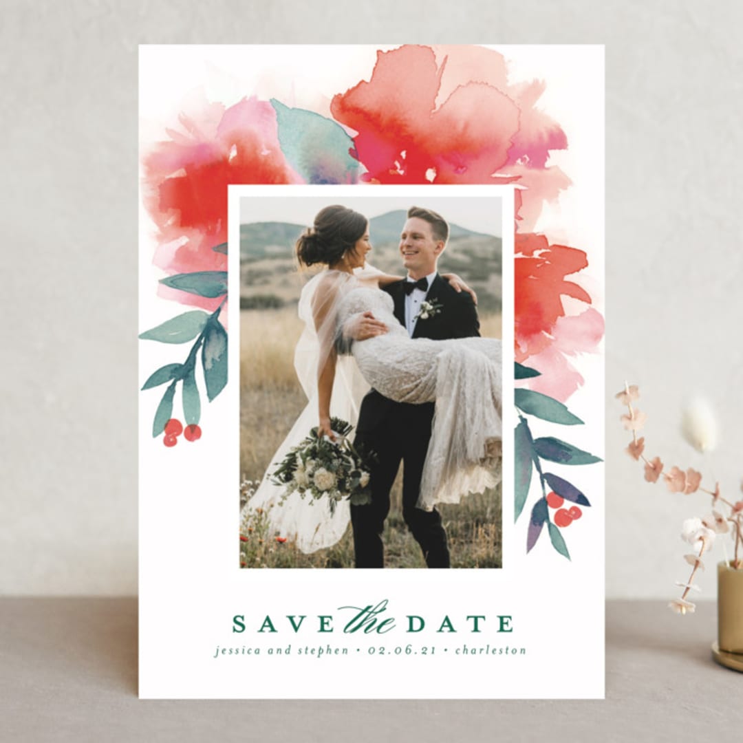 "Blooms + Berries" - Save the Dates in Guava by Lori Wemple - Front