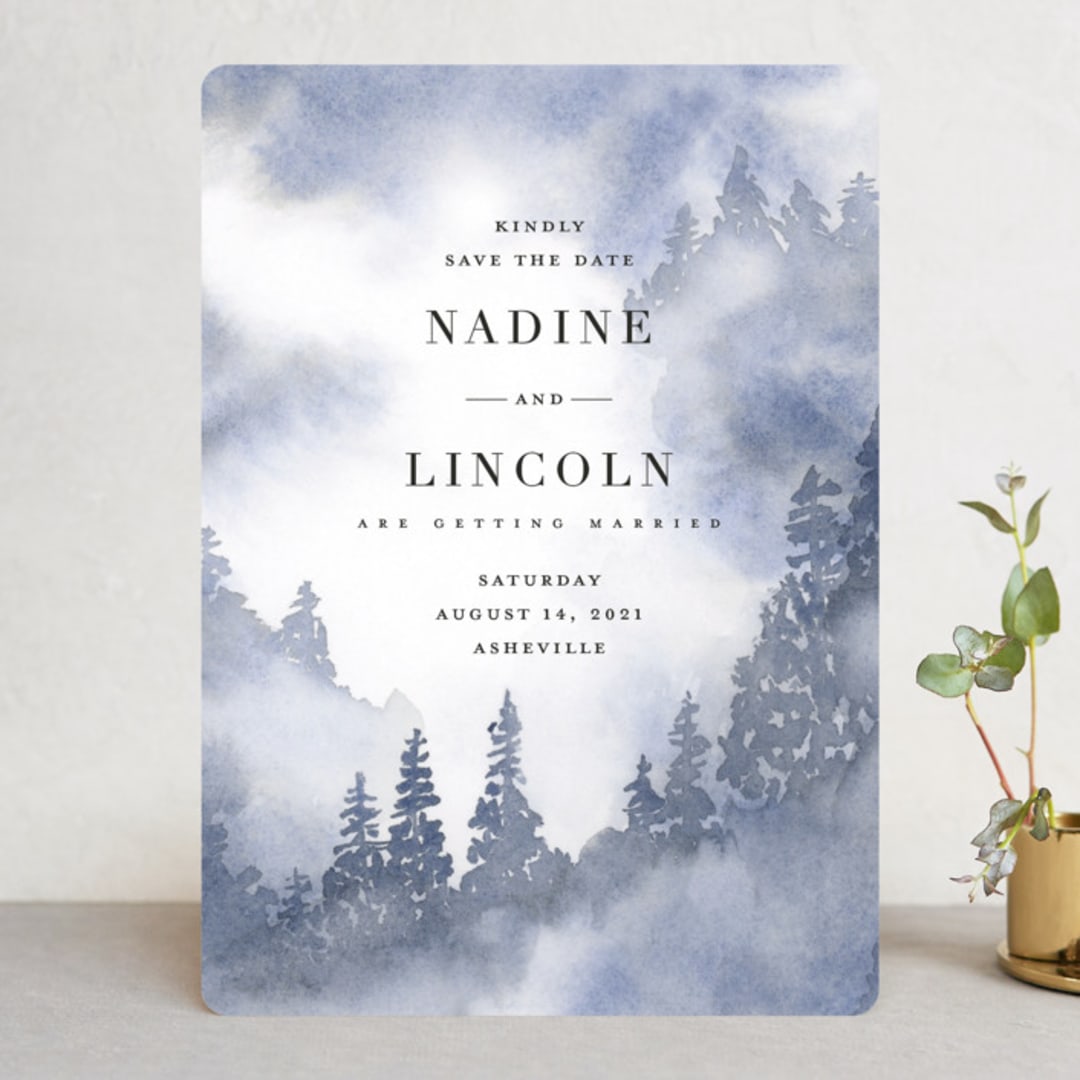 "Misty trees" - Save the Dates in Celestial by Stacey Meacham - Front