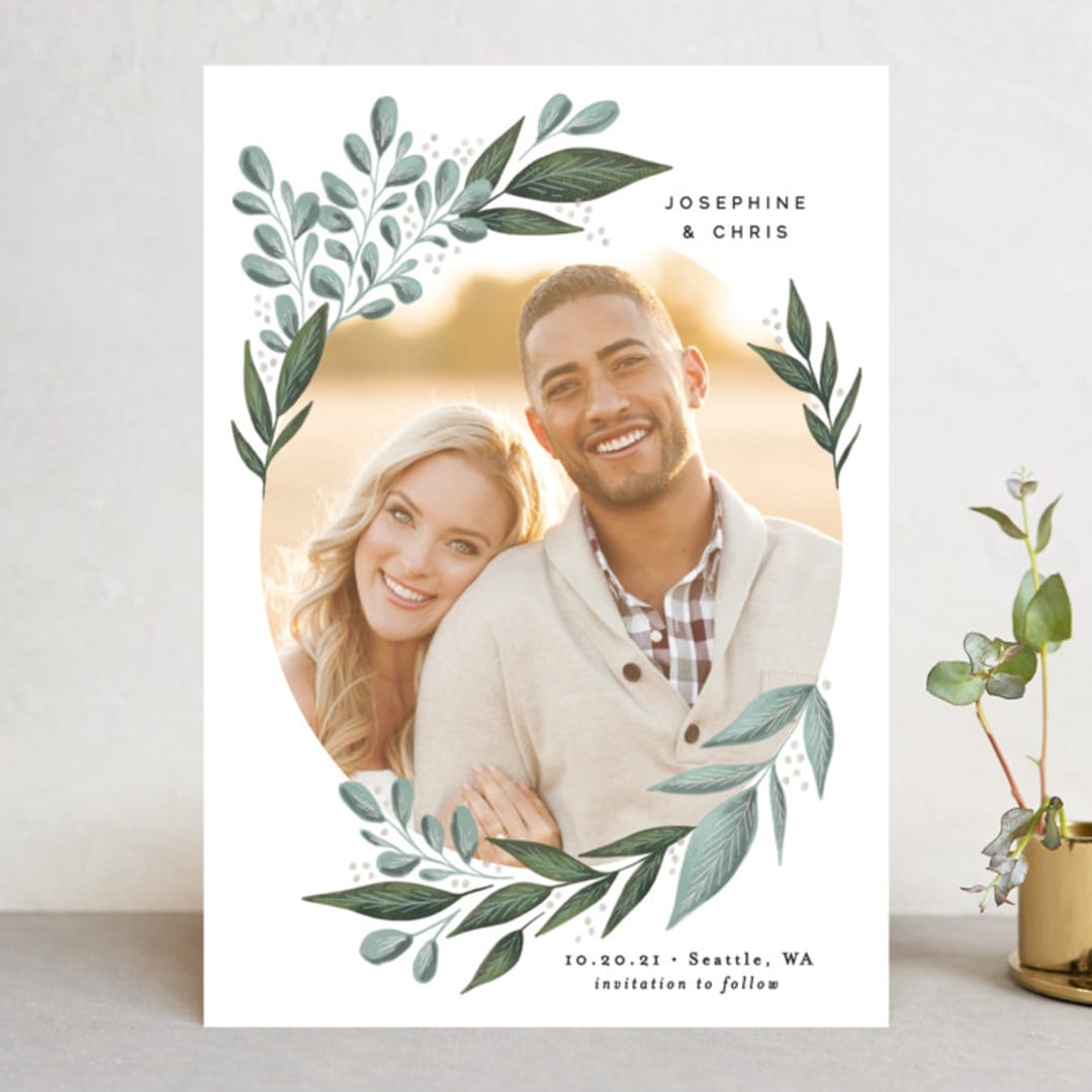 "Wild Leaf" - Save the Dates in Spearmint by Alethea and Ruth - Front