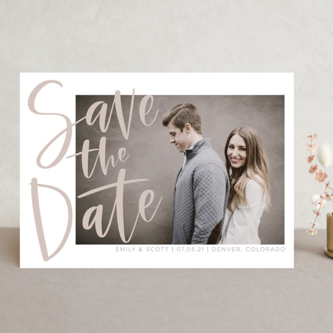 "Simple Love" - Save the Dates in Tan by Alicia Schultz - Front