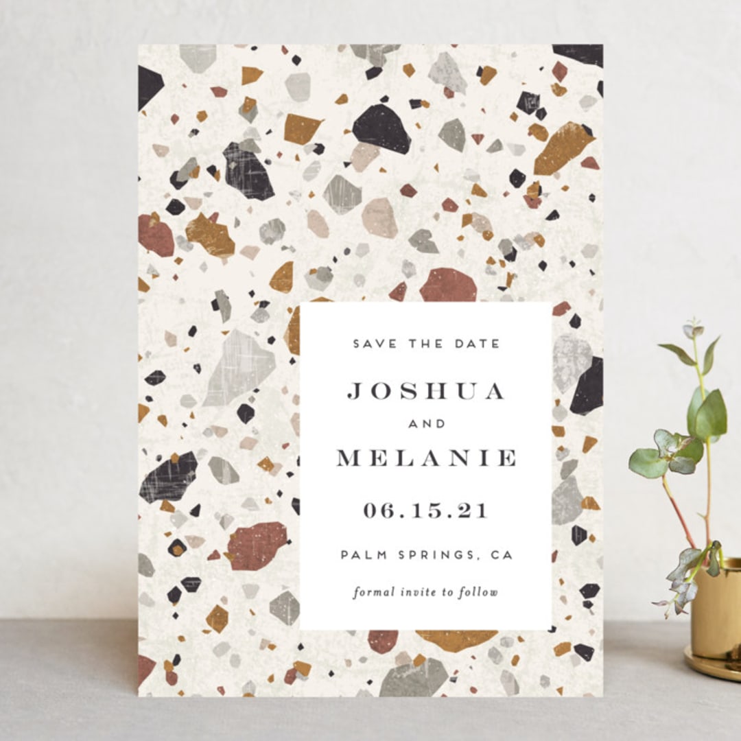 "Terrazzo" - Save the Dates in stone by Amy Payne - Front