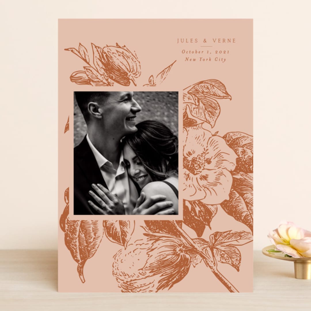 "Vintage Romance" - Save the Dates in Peach by Nazia Hyder - Front