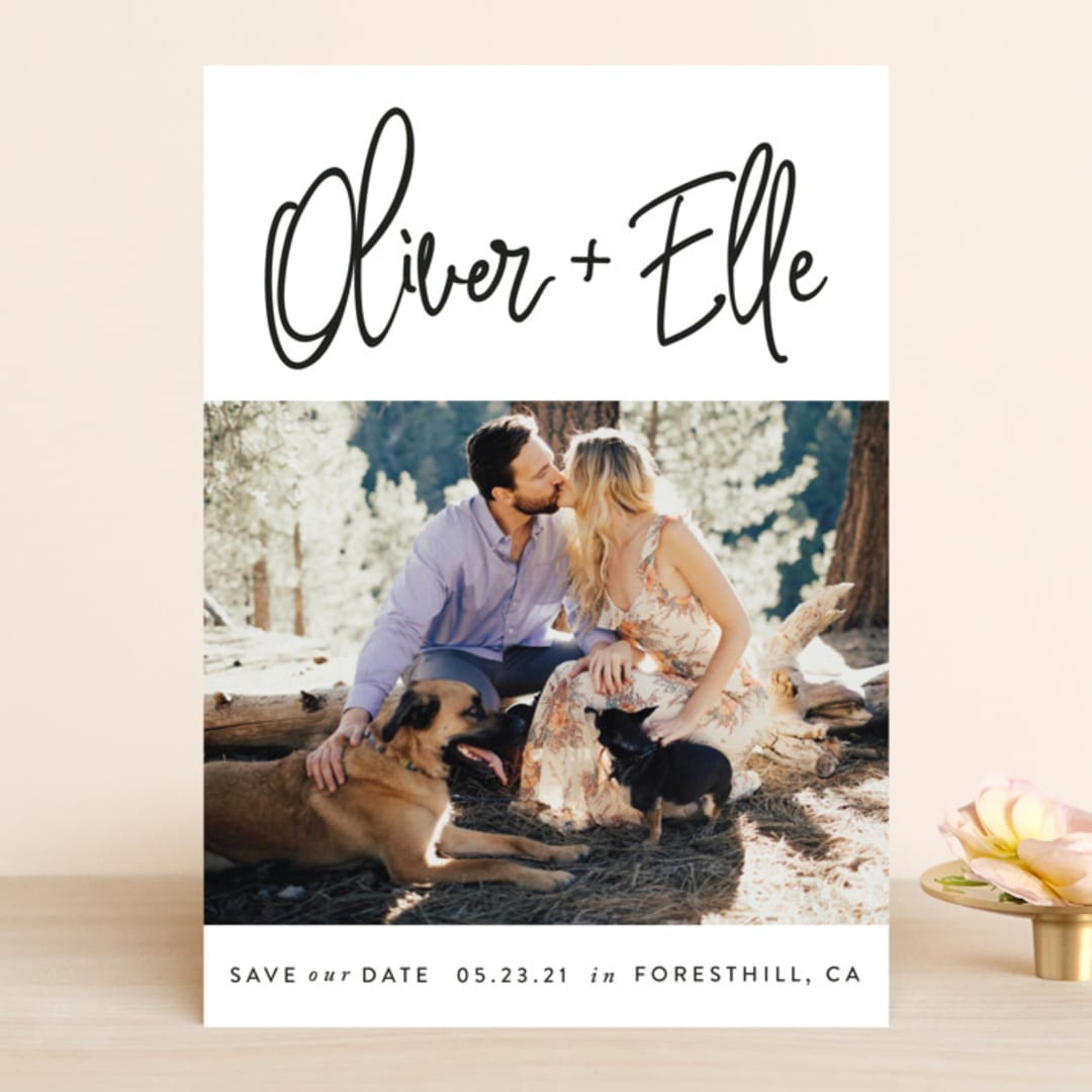 "Whimsical Script" - Save the Dates in Onyx by Christie Garcia - Front