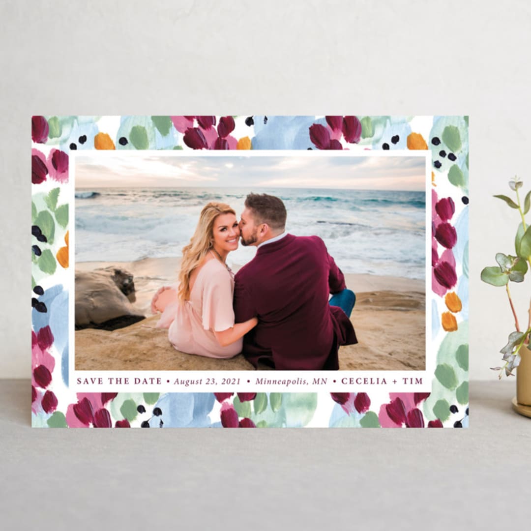 "Garden Frame" - Save the Dates in Berry by Holly Whitcomb - Front