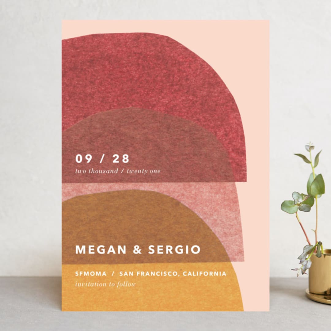 "cut-paper bells" - Save the Dates in Sherbet by Carrie Moradi - Front