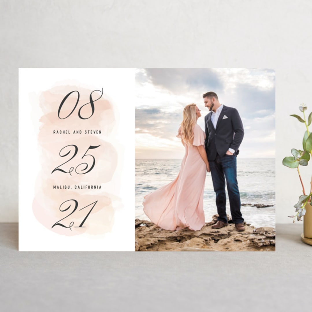 "Numbered Watercolor" - Save the Dates in Peony by Hooray Creative - Front