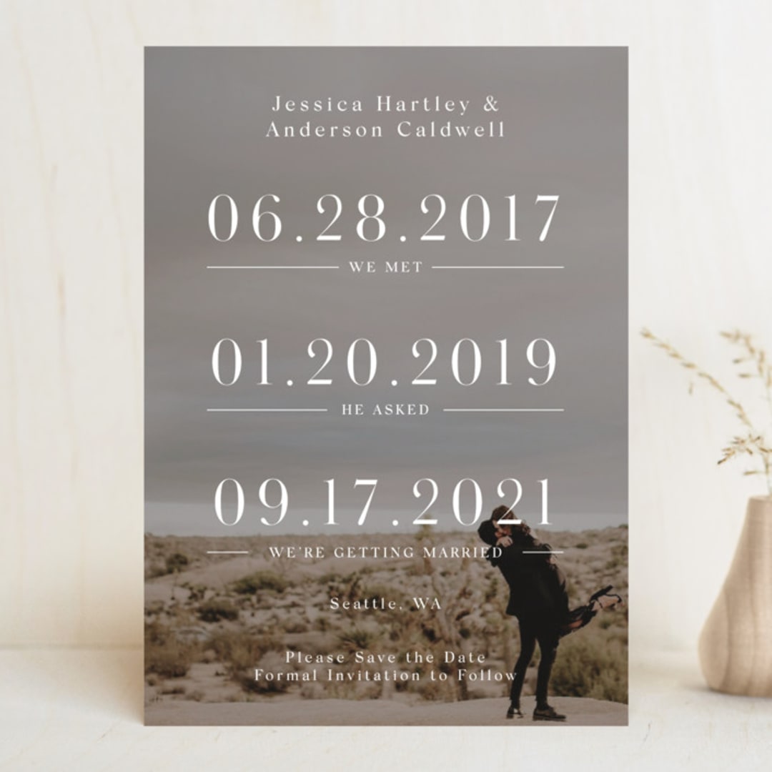 "Timing" - Save the Dates in Ivory by Megan Cash - Front