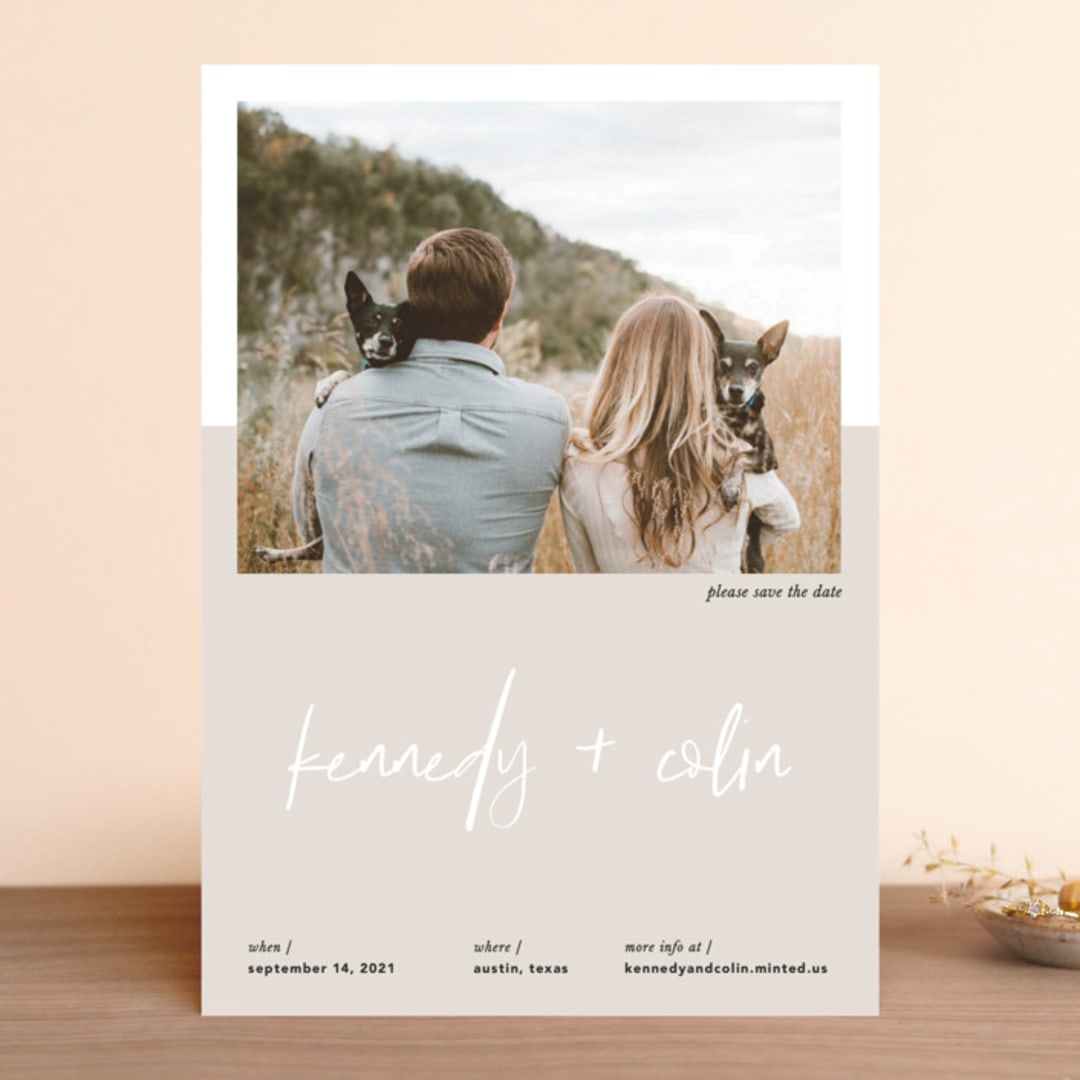 "colorblock script" - Save the Dates in Latte by carla san roman - Front