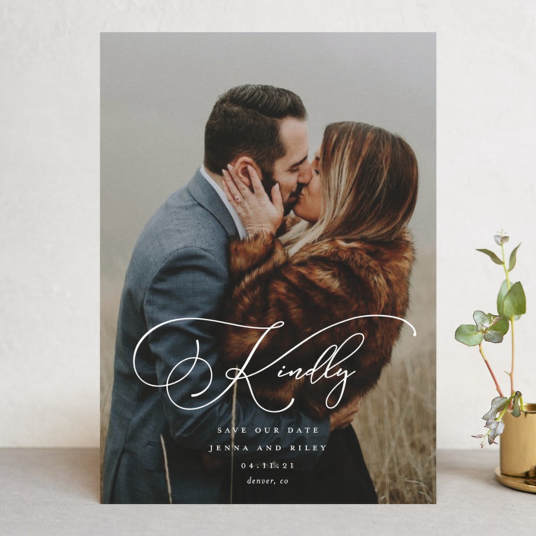 "Kindly Save Our Date" - Save the Dates in Snow by Laura Hamm - Front