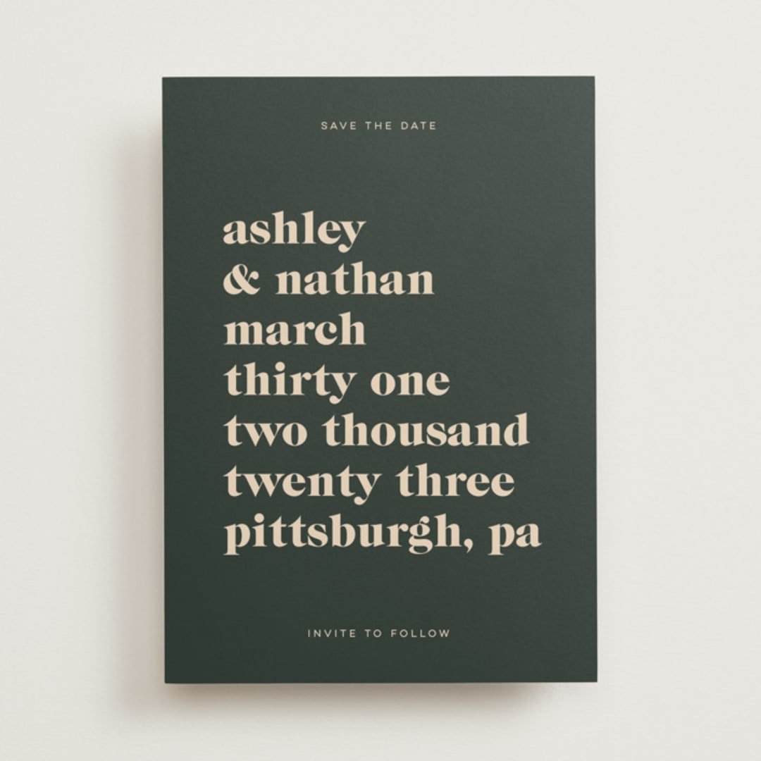 "Modern Type" - Save the Dates in Spruce by April Astudillo - Front