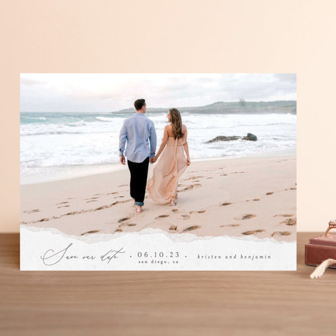 "Torn Texture" - Save the Dates in Parchment by Everett Paper Goods - Front