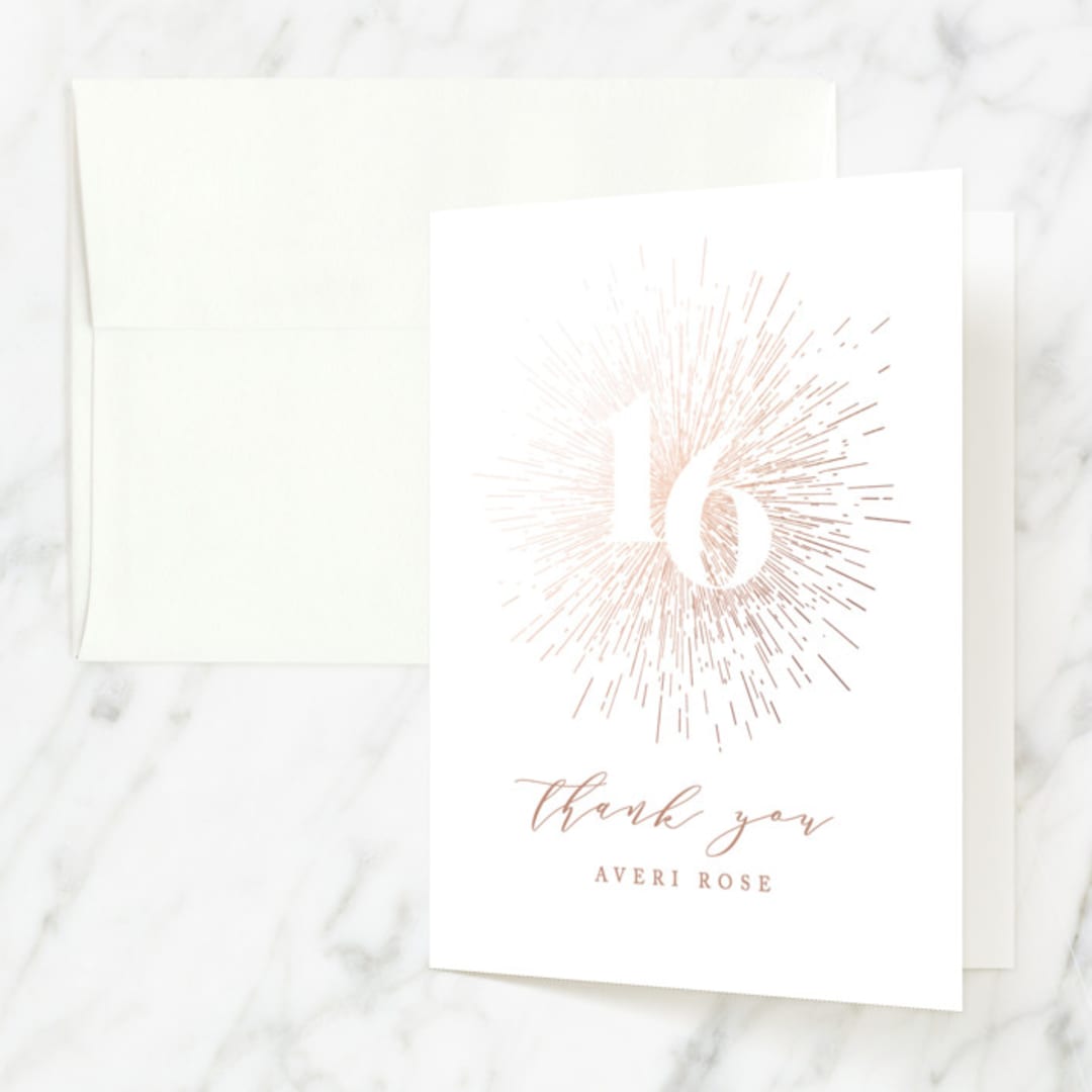 "Starburst" - Sweet Sixteen Party Thank You Cards in Cocoa by Ana Sharpe - Front