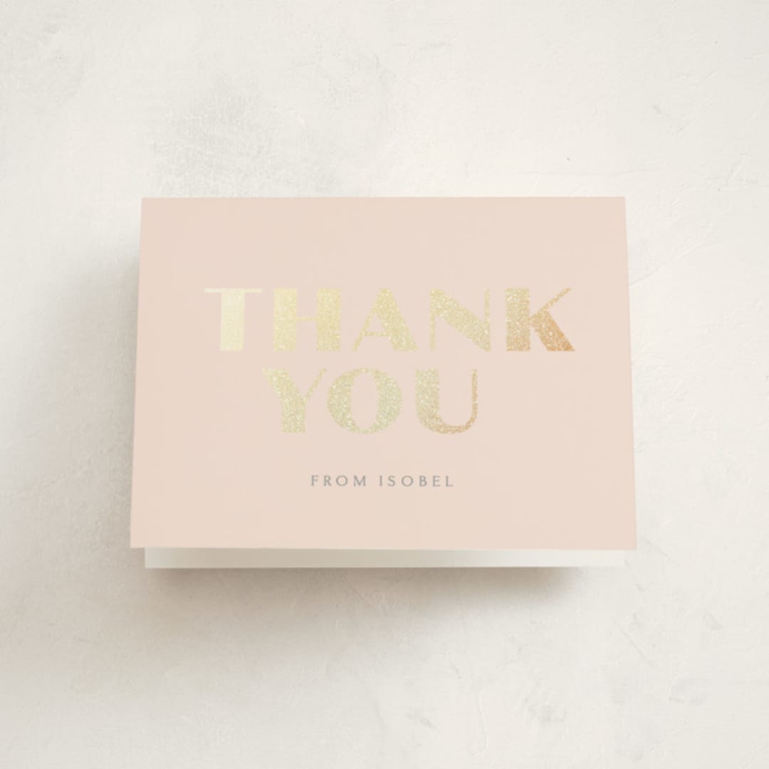 "Glittery" - Sweet Sixteen Party Thank You Cards in Blush by Angela Thompson - Front