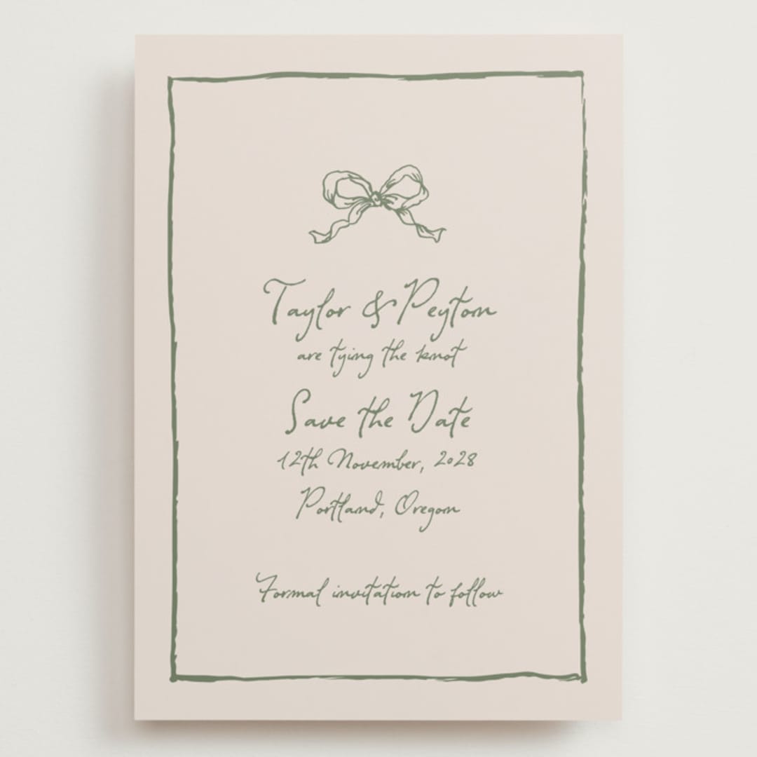 "ribbon bow drawing" - Save the Dates in Moss by Cass Loh - Front