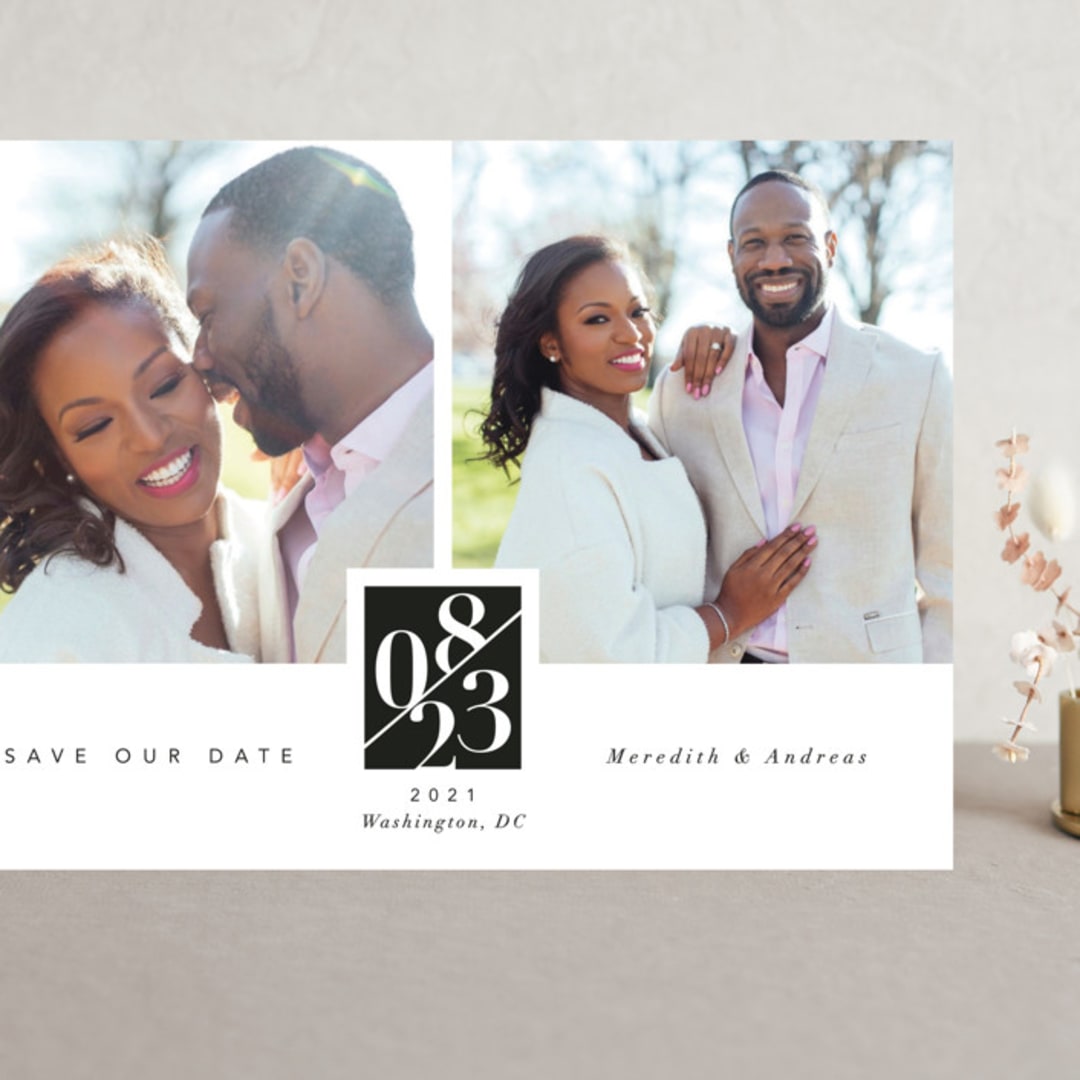 "classic love story" - Save the Dates in Tuxedo by Susanne Kasielke - Front