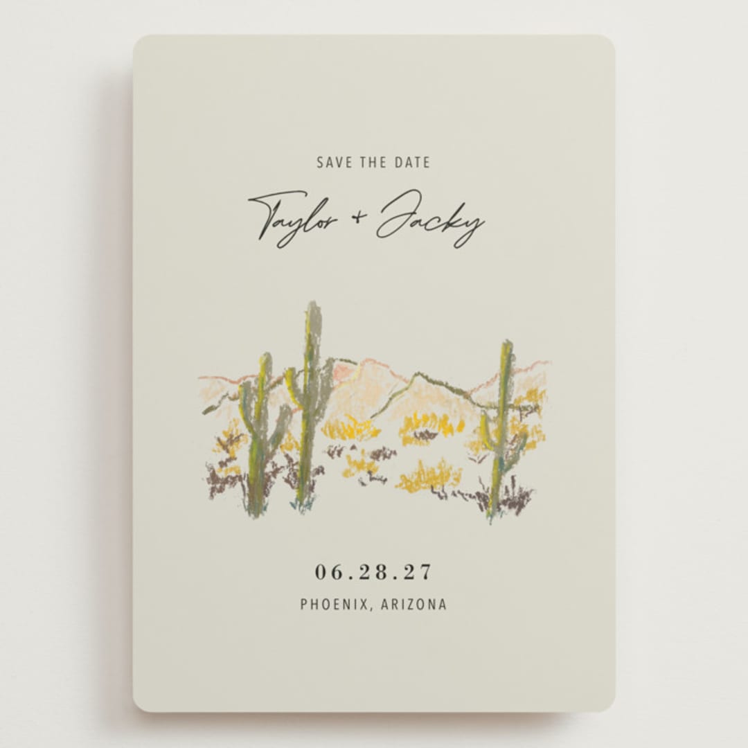 "desert crayon drawing" - Save the Dates in Olive by Cass Loh - Front