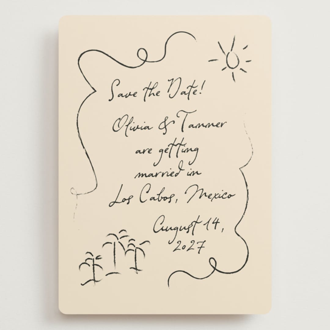 "Sunny Love" - Save the Dates in Sand by Ashley Iwafuchi - Front