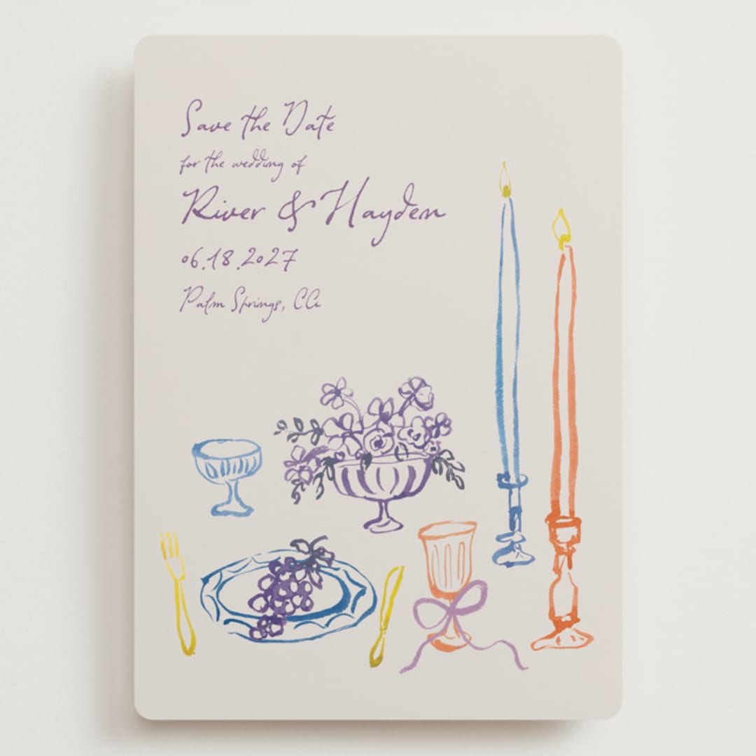 "tablescape drawing" - Save the Dates in Hydrangea by Cass Loh - Front