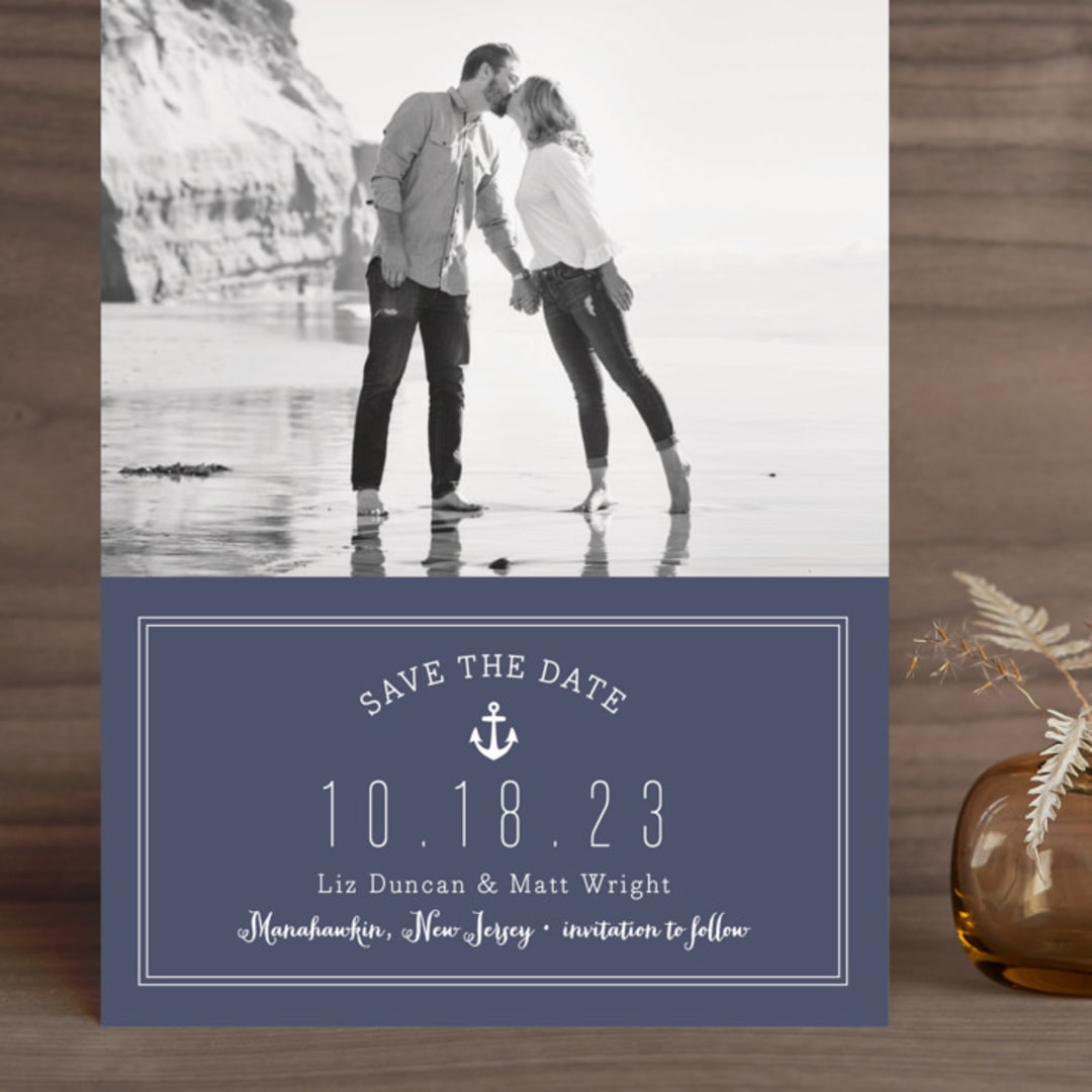 "Down by the Sea" - Save the Dates in Marine by Sandra Picco Design - Front