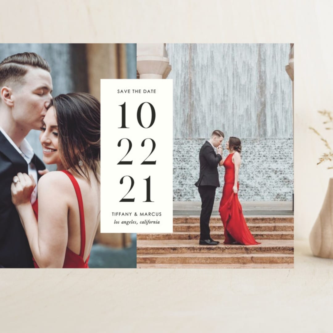 "Contemporary Date" - Save the Dates in Pearl by Katy Shen - Front