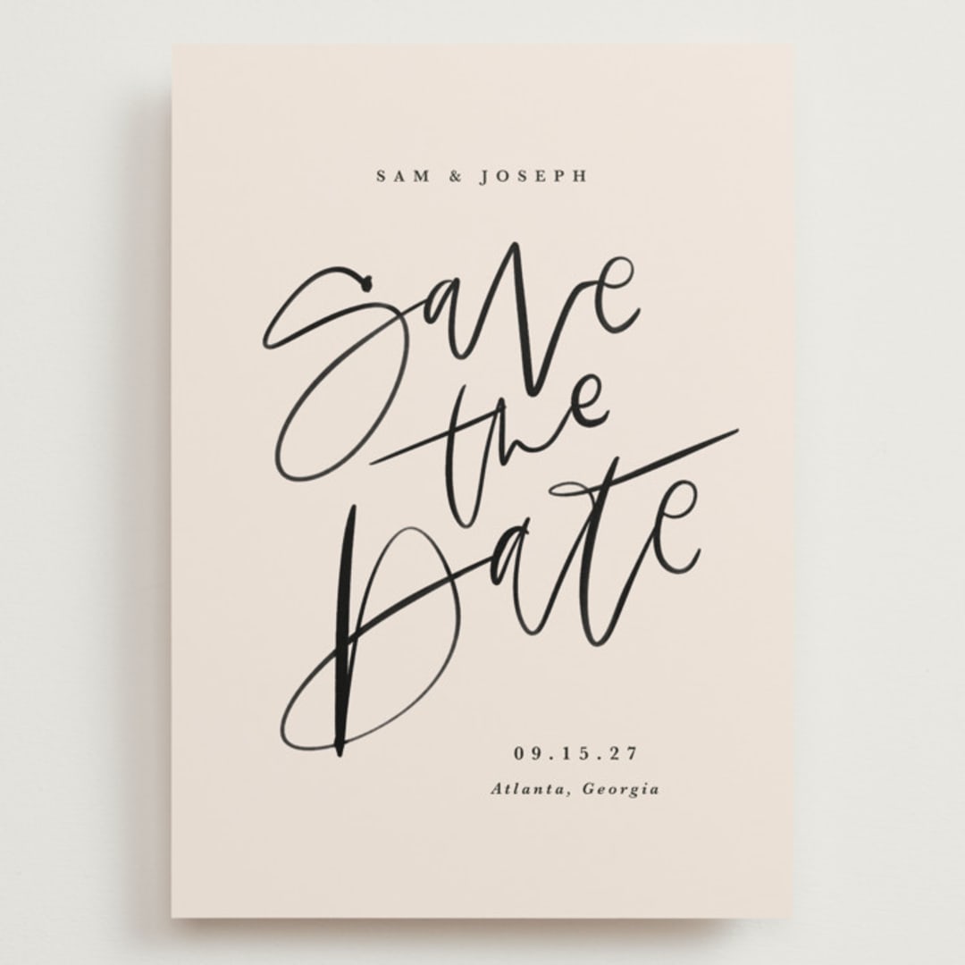 "Brushpen" - Save the Dates in Cream by Kristen Smith - Front