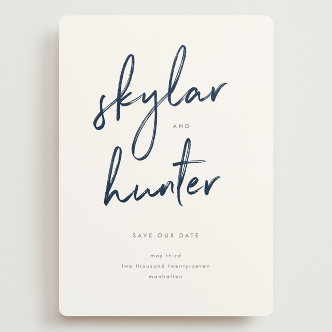 "Funky Names" - Save the Dates in Navy by Phrosné Barwood - Front