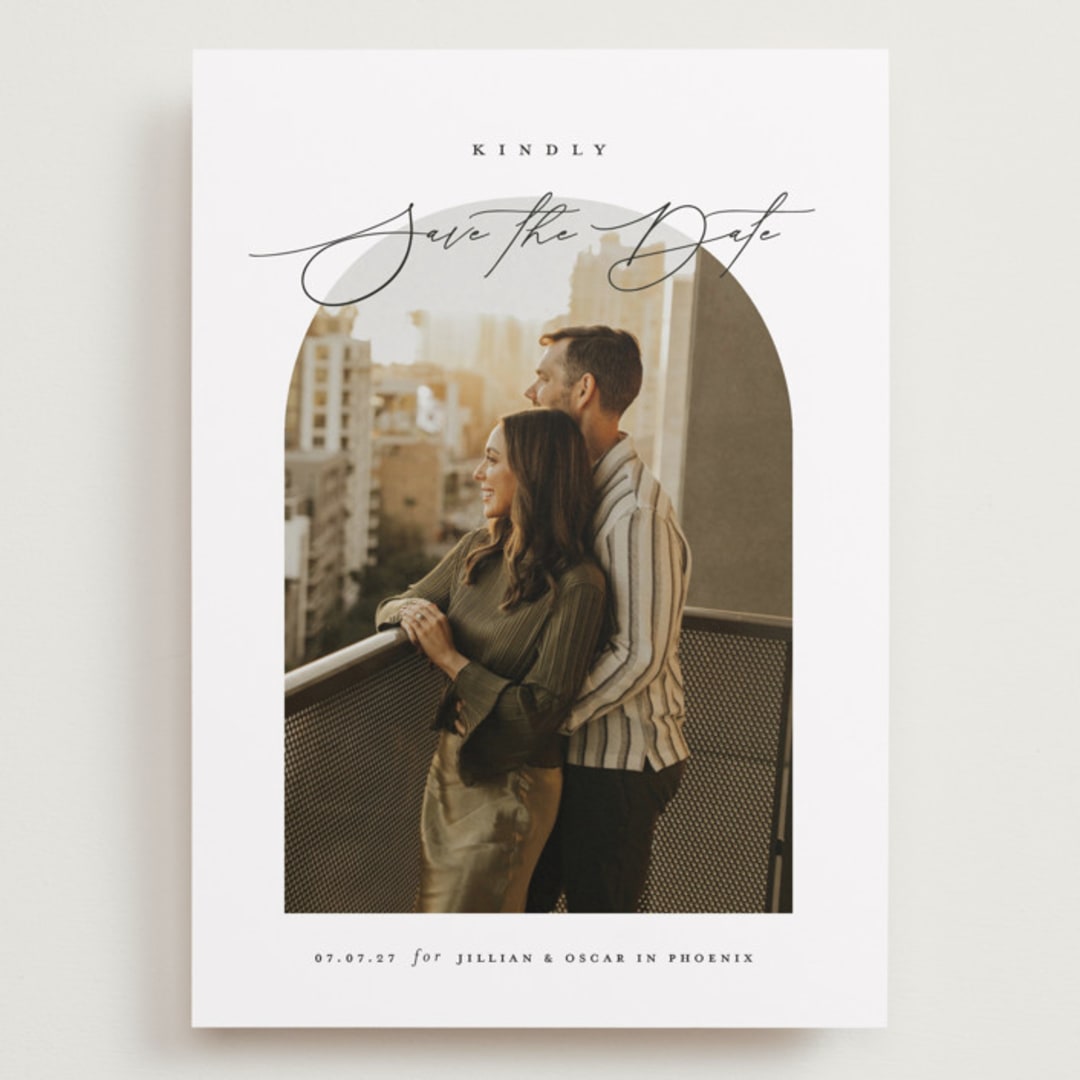 "Romantic Script" - Save the Dates in Meringue by Carolyn MacLaren - Front