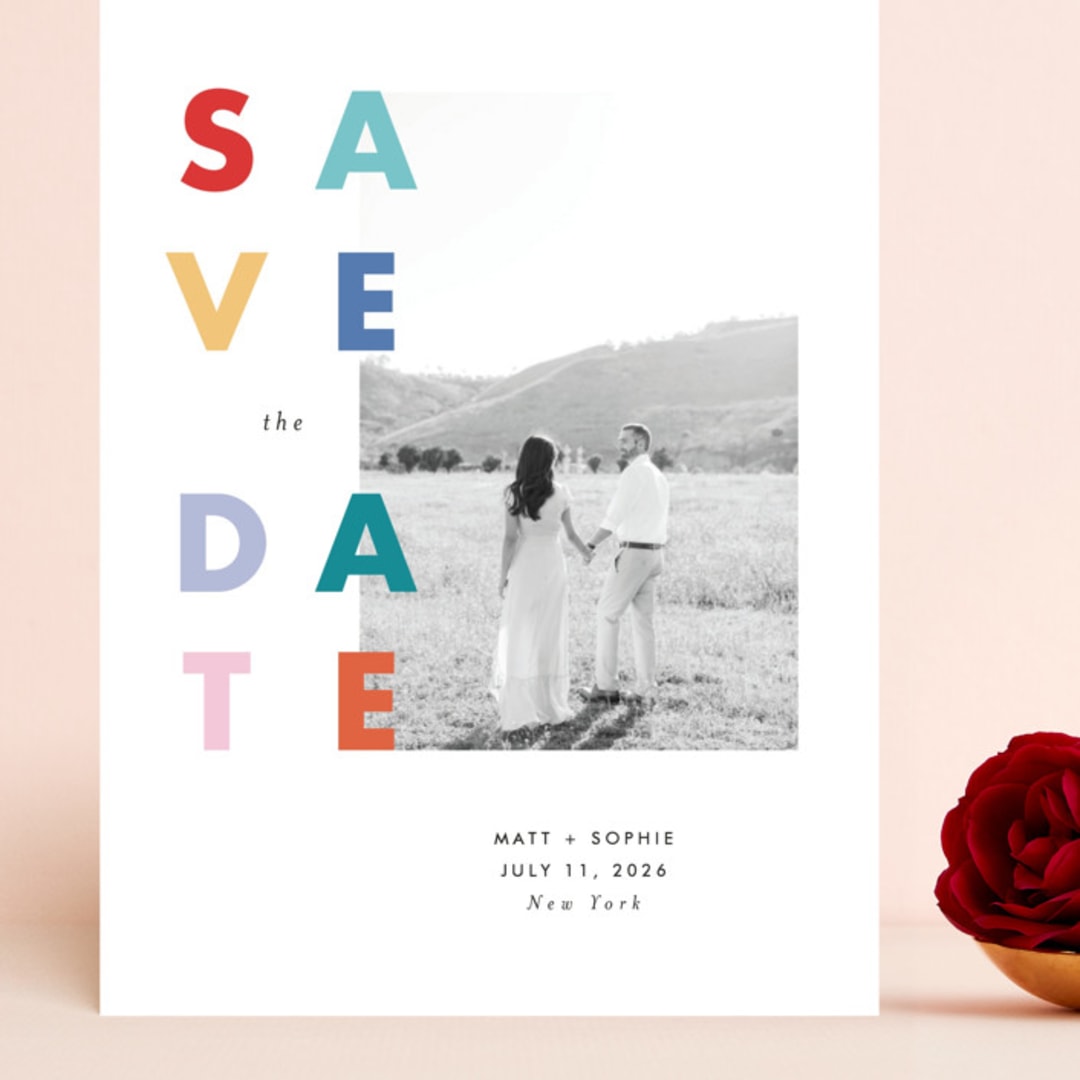 "Pop of Color" - Save the Dates in Cloud by Katt Jones - Front