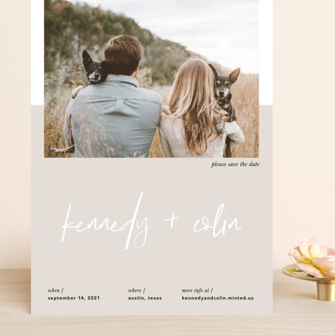 "colorblock script" - Save the Dates in Latte by carla san roman - Front