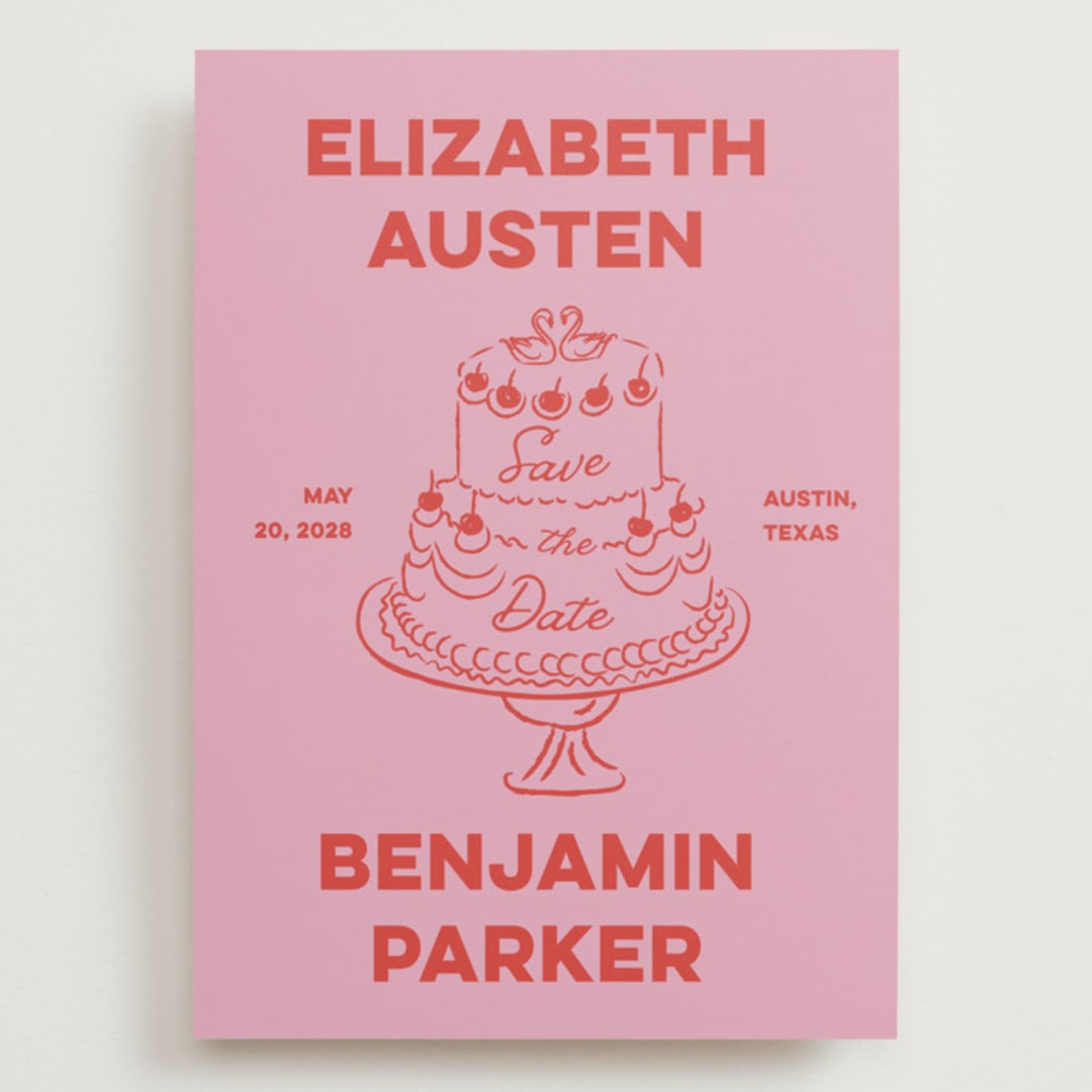 "The Cake" - Save the Dates in Cherry by Helena Vitto - Front