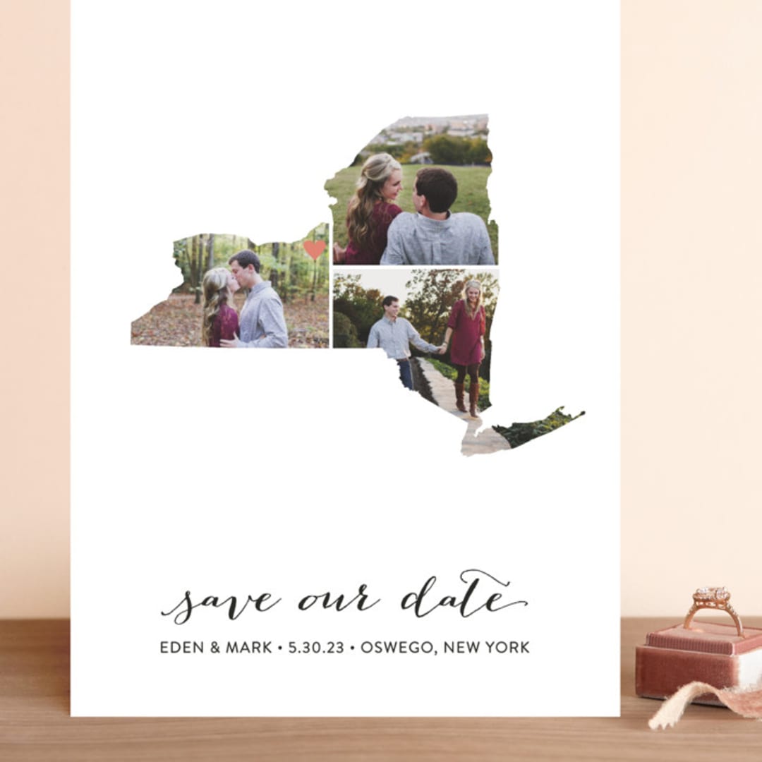 "New York Love Location" - Save the Dates in Wedding Dress by Heather Buchma - Front