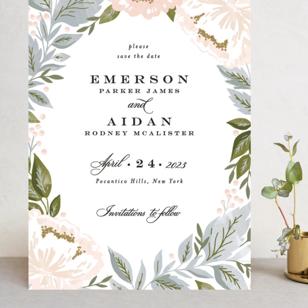 "Peony Floral Frame" - Save the Dates in Cornflower by Alethea and Ruth - Front