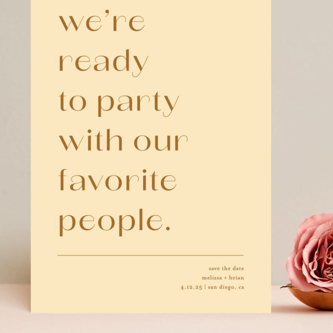 "Ready to Party" - Save the Dates in Buttercup by Olivia Goree - Front