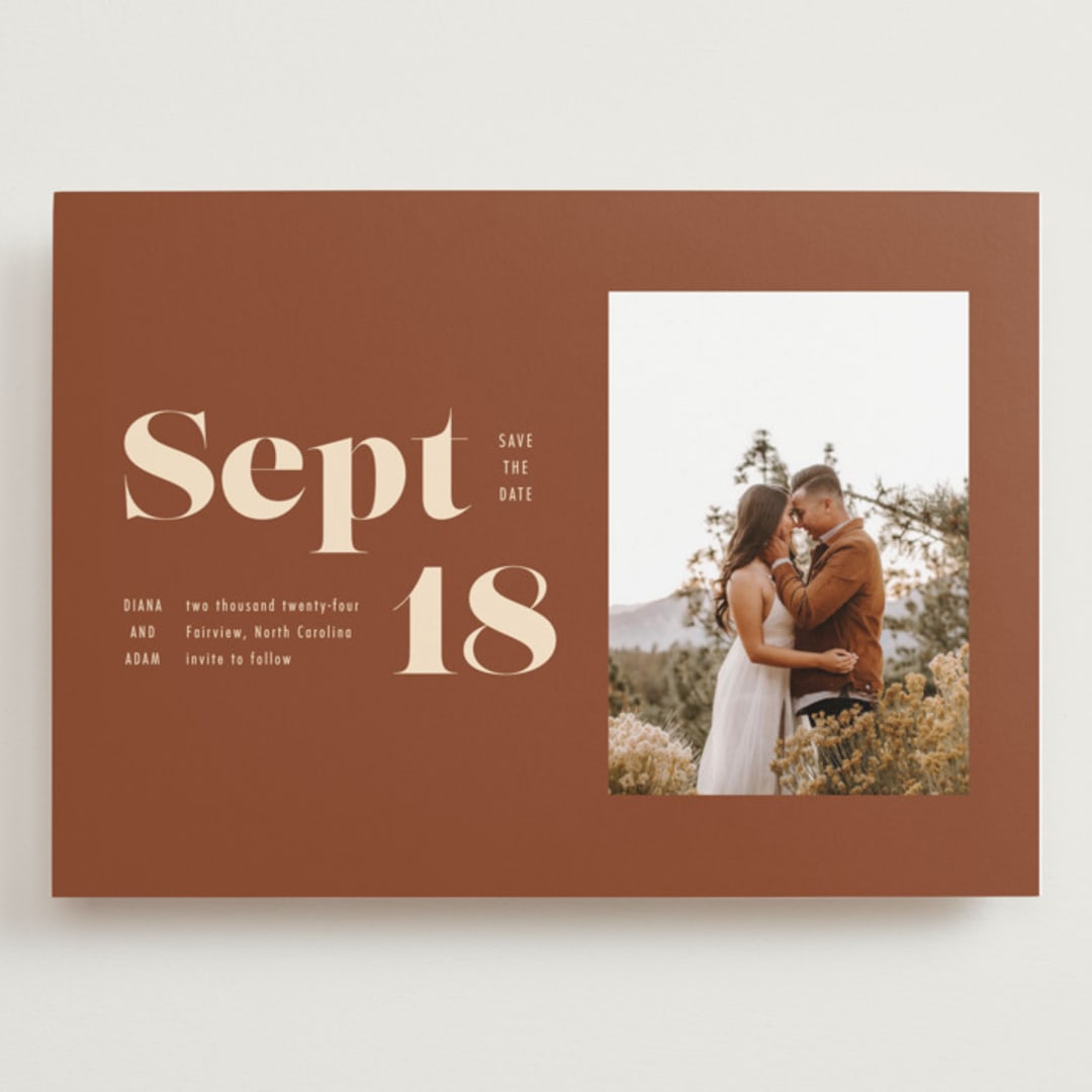 "Bold Print" - Save the Dates in Rust by April Astudillo - Front